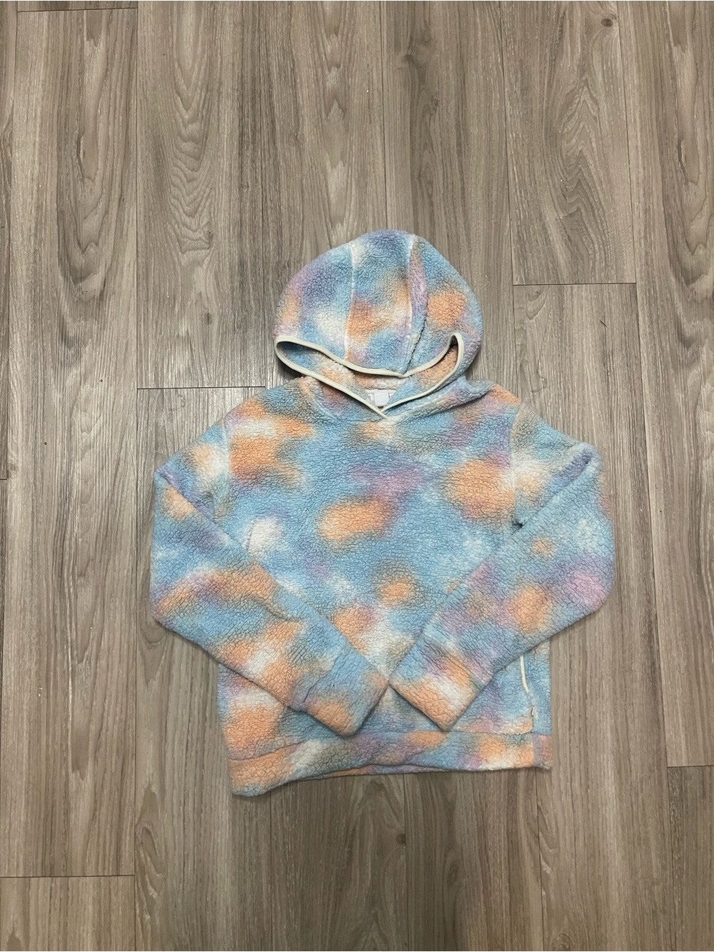 Athleta Plush Tie-Dye Hoodie Sweater in Blue, Orange & Pink